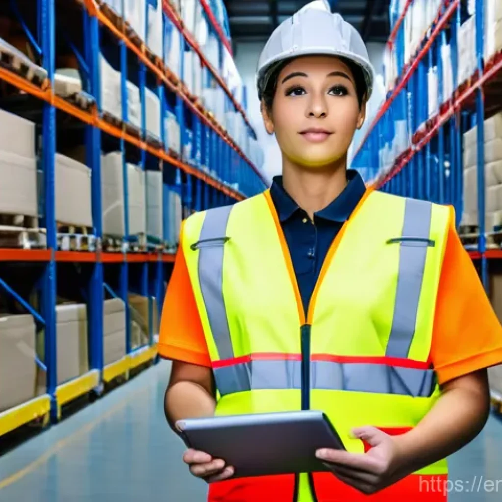 물류기술사 실기 준비 요령 - **Prompt for Inventory Management:**
"A clean, brightly lit, state-of-the-art warehouse interior...