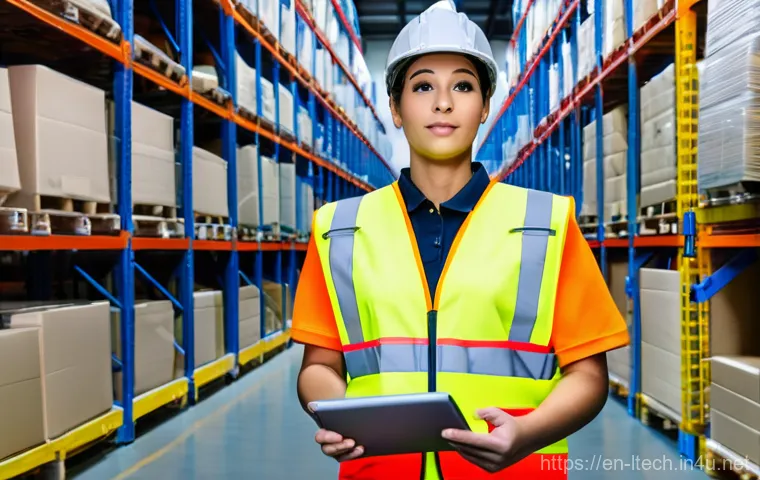 물류기술사 실기 준비 요령 - **Prompt for Inventory Management:**
"A clean, brightly lit, state-of-the-art warehouse interior...