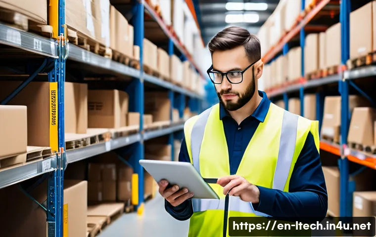 물류기술사 실기시험의 채점 기준 - A focused logistics engineer in a modern warehouse environment, wearing professional business casual...